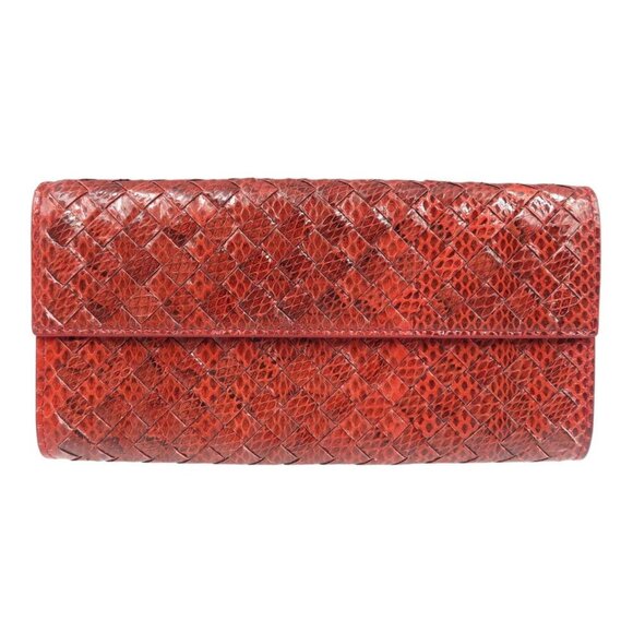BOTTEGA VENETA Red Leather Intrecciato Wallet - Picture 1 of 8